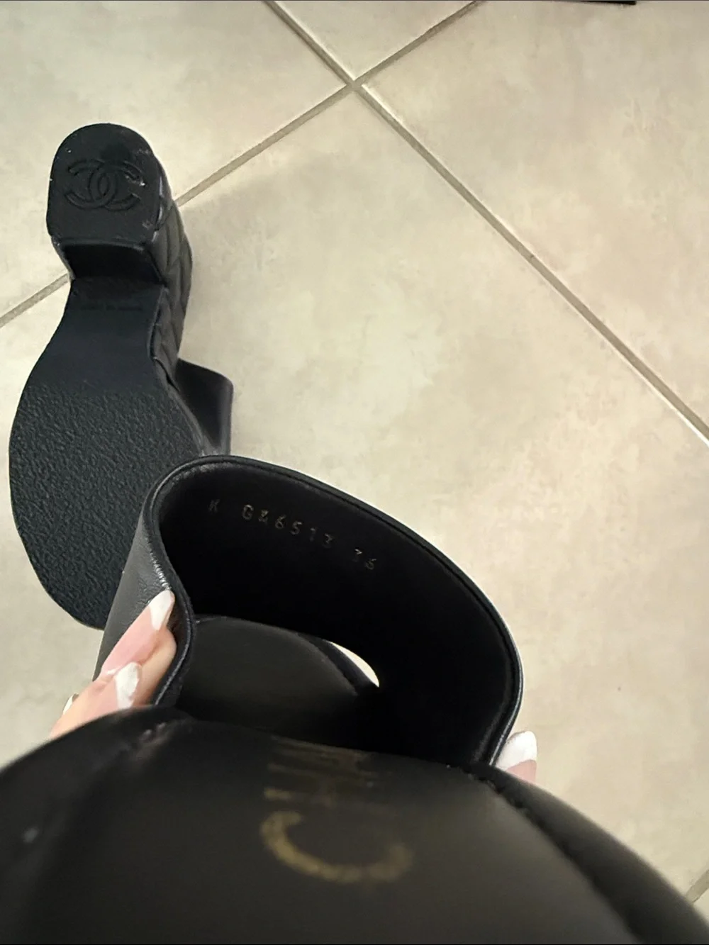 CHANEL Black Quilted Leather Platform Slide Sandals with CC Logo